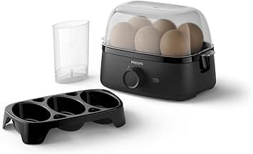 Philips Egg Cooker 3000 Series, Family Size, Up to 6 Eggs (Soft, Medium, Hard, Poached), Easy to Clean, Accessories Poaching Tray and Egg Cutter, 400 W Power, Compact Design (HD9137/90)