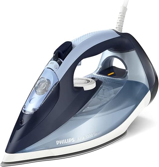 Philips Azur 7000 Series Steam Iron – 2800 W, 50 g/min Continuous Steam, 250 g Steam Boost, Vertical Steam, SteamGlide Plus Soleplate, Louros/Cotton Blue (DST7020/20)