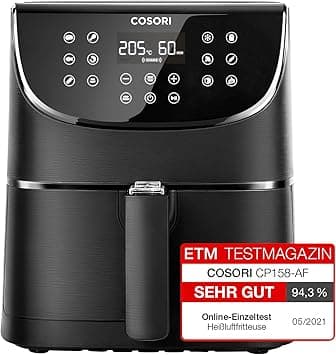 Cosori Air Fryer 5.5L XXL, Deep Fryer, Hot Air Fryer with Digital LED Touch Screen, 11 Programmes, Preheating And Keeping Warm, Shake Mode, 100 Recipe Booklet, Oil Not Included, 1700W
