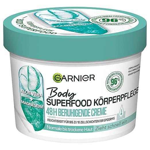 Garnier Soothing Body Care for Dry Skin, Body Butter with Aloe and Magnesium, for up to 48 Hours of Moisture, Body Superfood, 1 x 380 ml